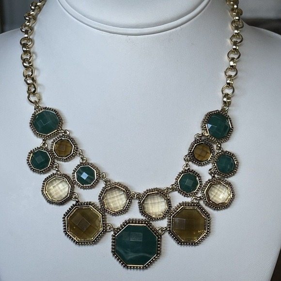 Signed Napier Green Gold Tone Statement Necklace Belcher Rolo Chain Adjustable - Picture 4 of 6